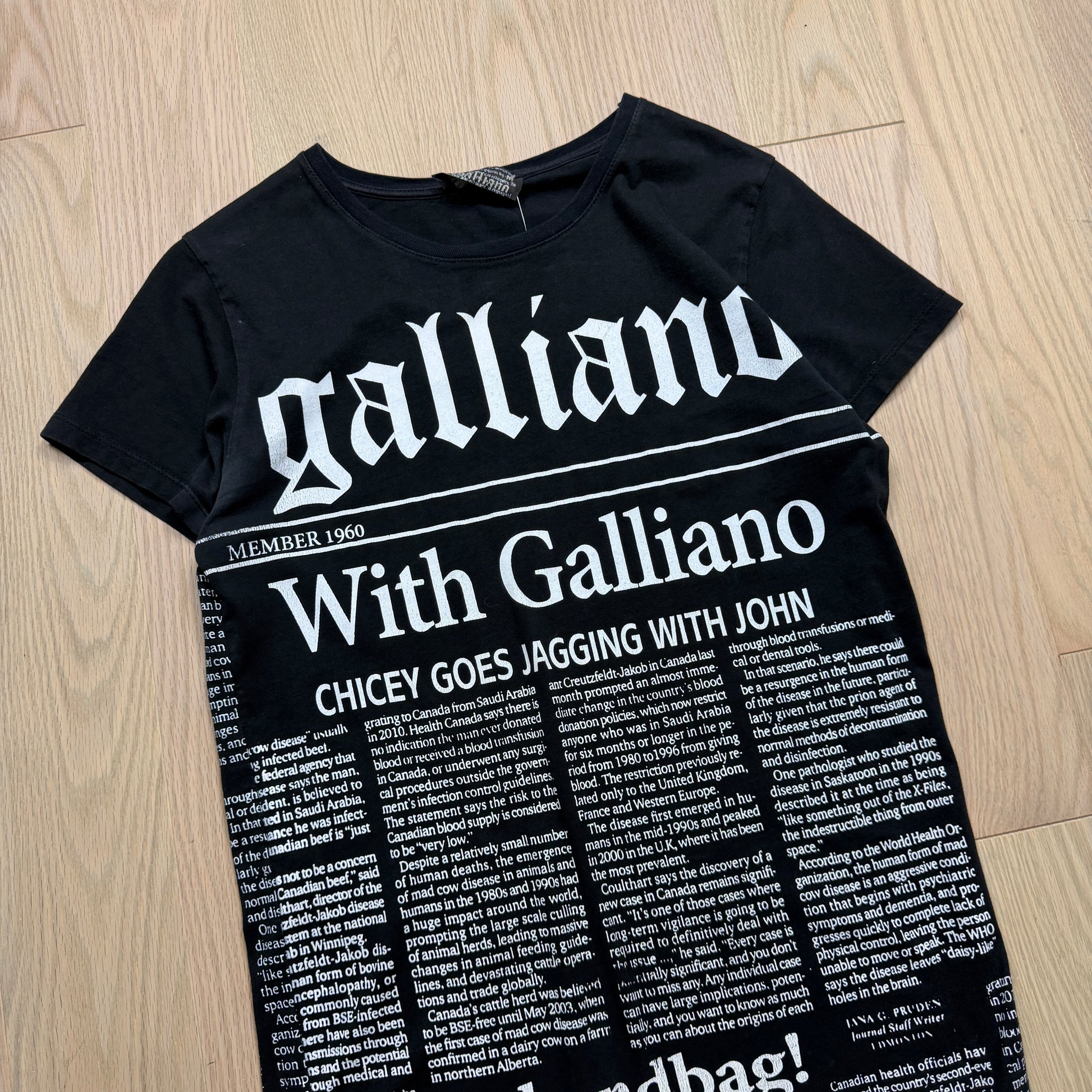 2000s Galliano Newspaper Print T-Shirt [S/M]