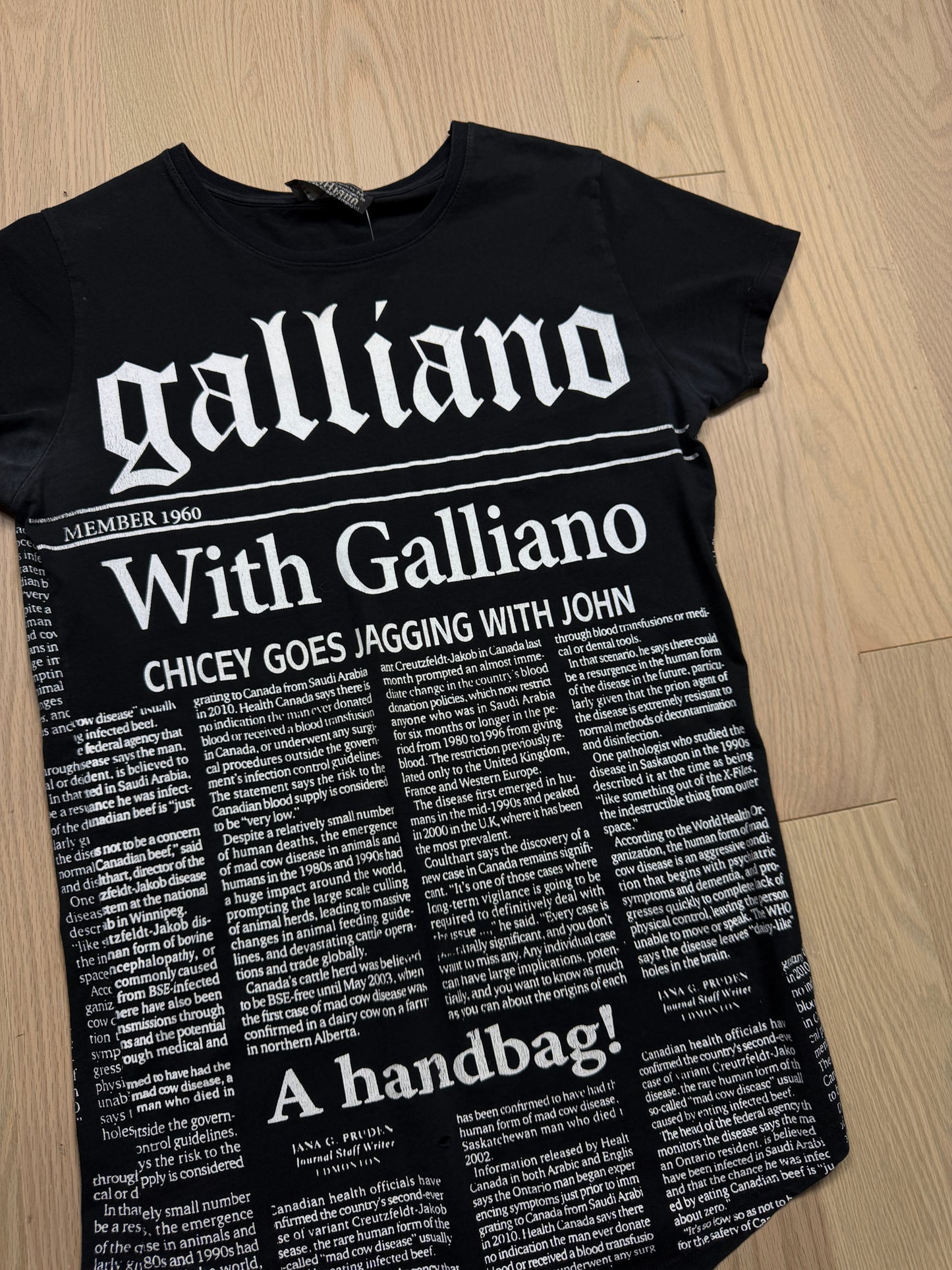 2000s Galliano Newspaper Print T-Shirt [S/M]