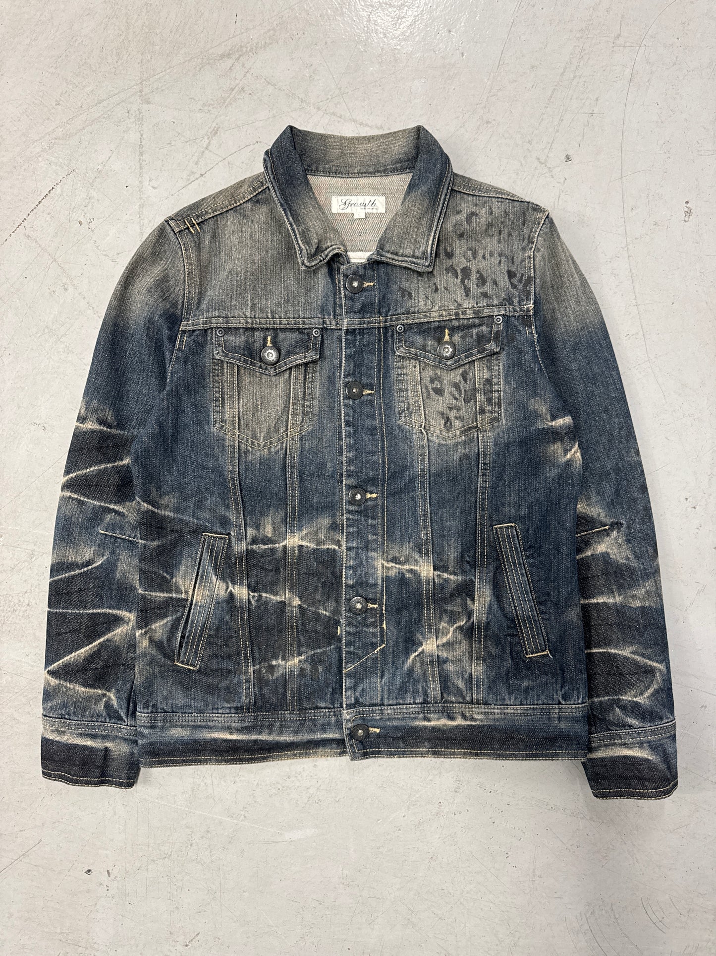 Growth by In The Attic Faded Cheetah Print Denim Jacket [L]