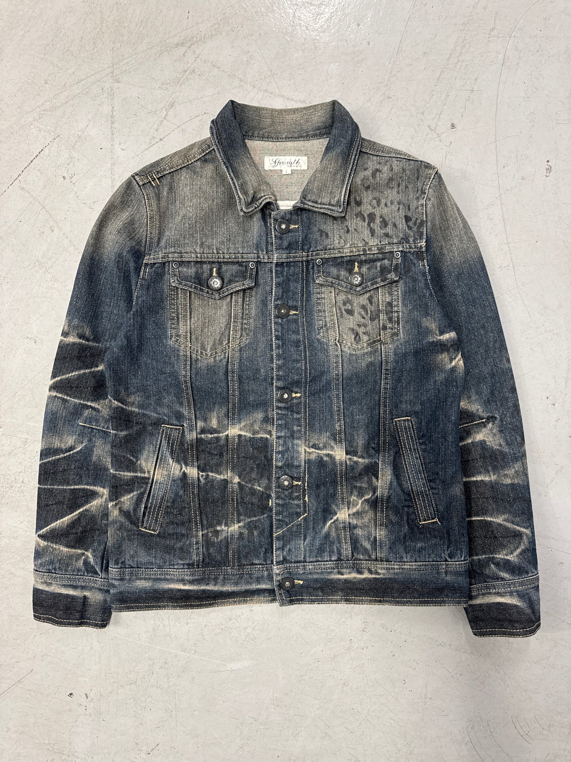 Growth by In The Attic Faded Cheetah Print Denim Jacket [L]
