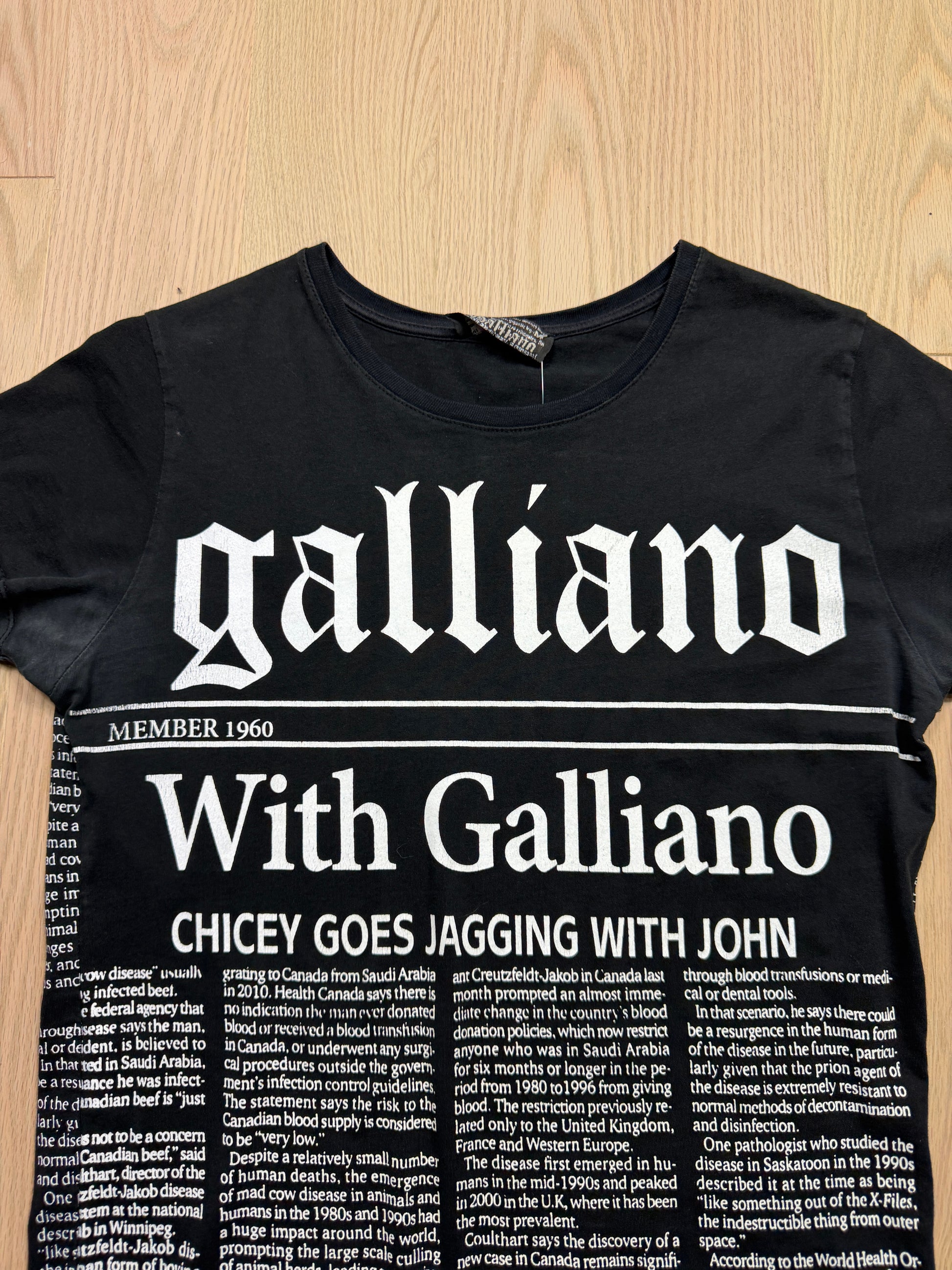 2000s Galliano Newspaper Print T-Shirt [S/M]