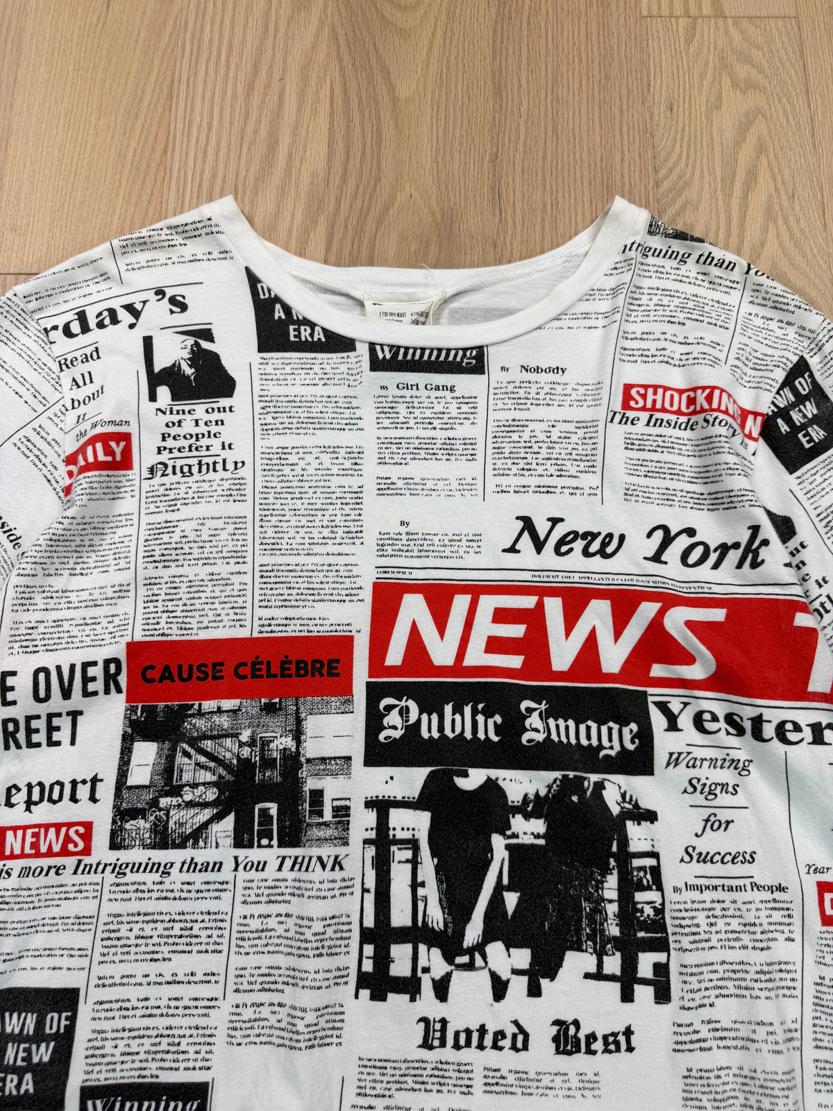 2000s Newspaper Print T-Shirt [S/M]