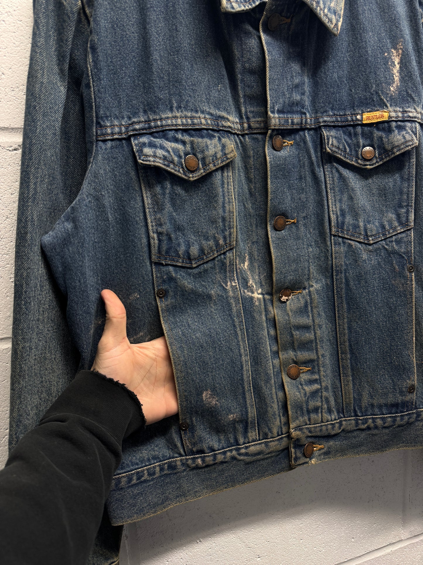 1980s Distressed Rustler Denim Trucker Jacket [L]