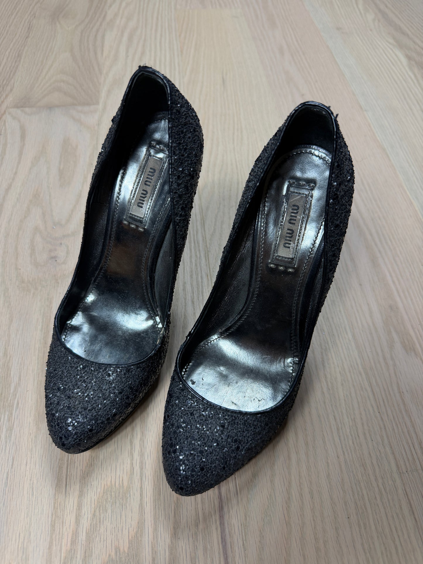 00s miu miu glitter heels