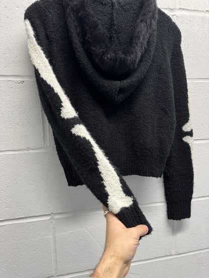 Y2K 2000s Skeleton Fur Hooded Zip-Up Jacket [S/M]