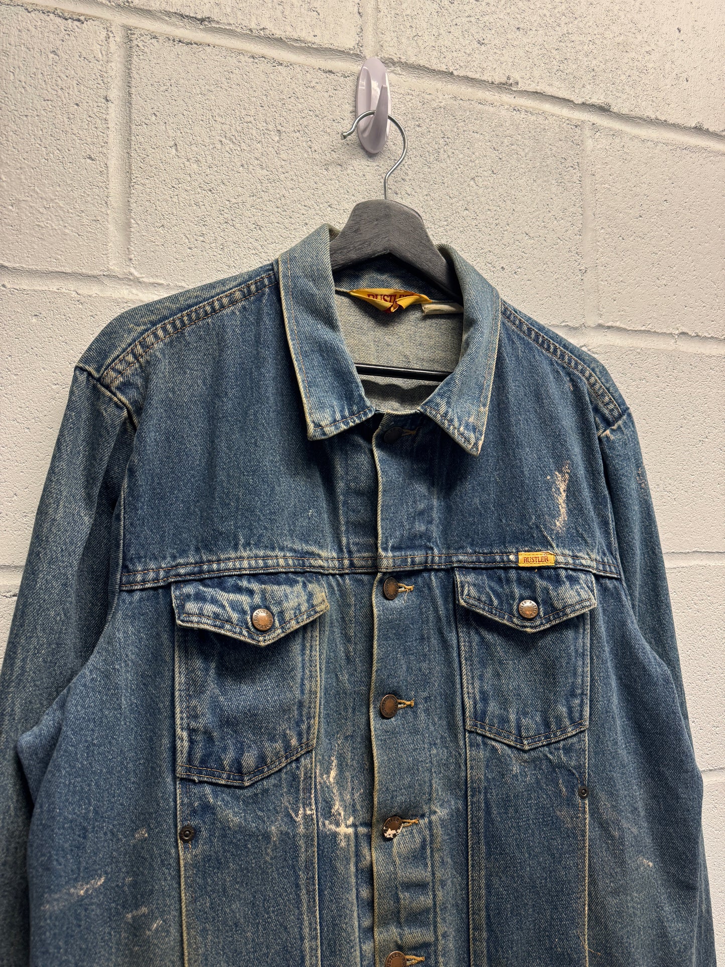 1980s Distressed Rustler Denim Trucker Jacket [L]