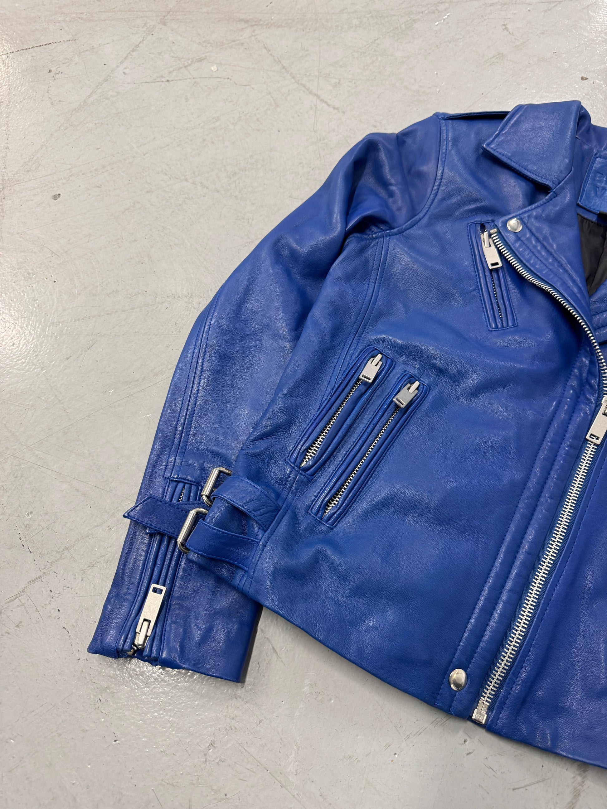 2000s Blue Leather Moto Jacket [M]