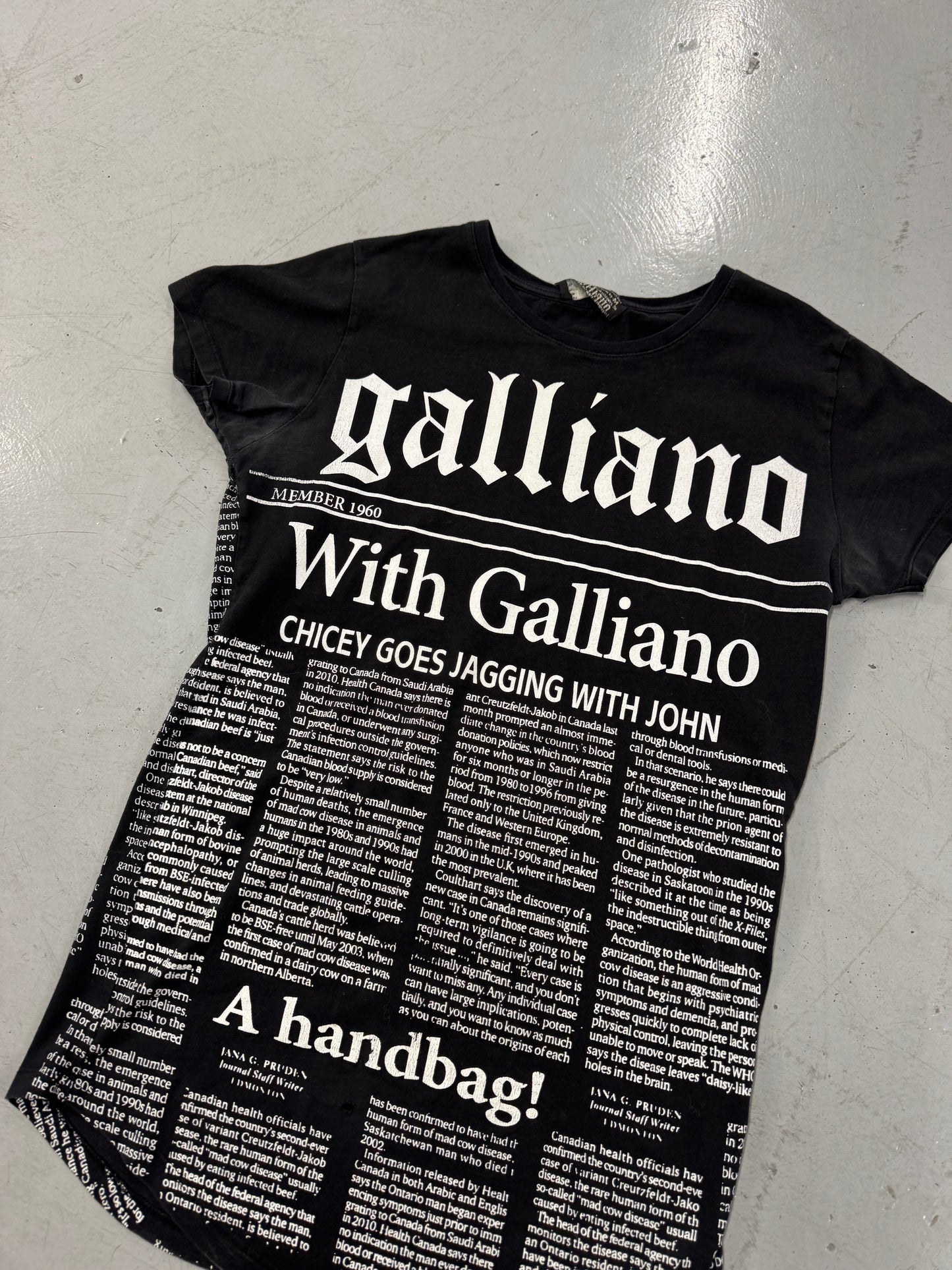 2000s Galliano Newspaper Print T-Shirt [M]