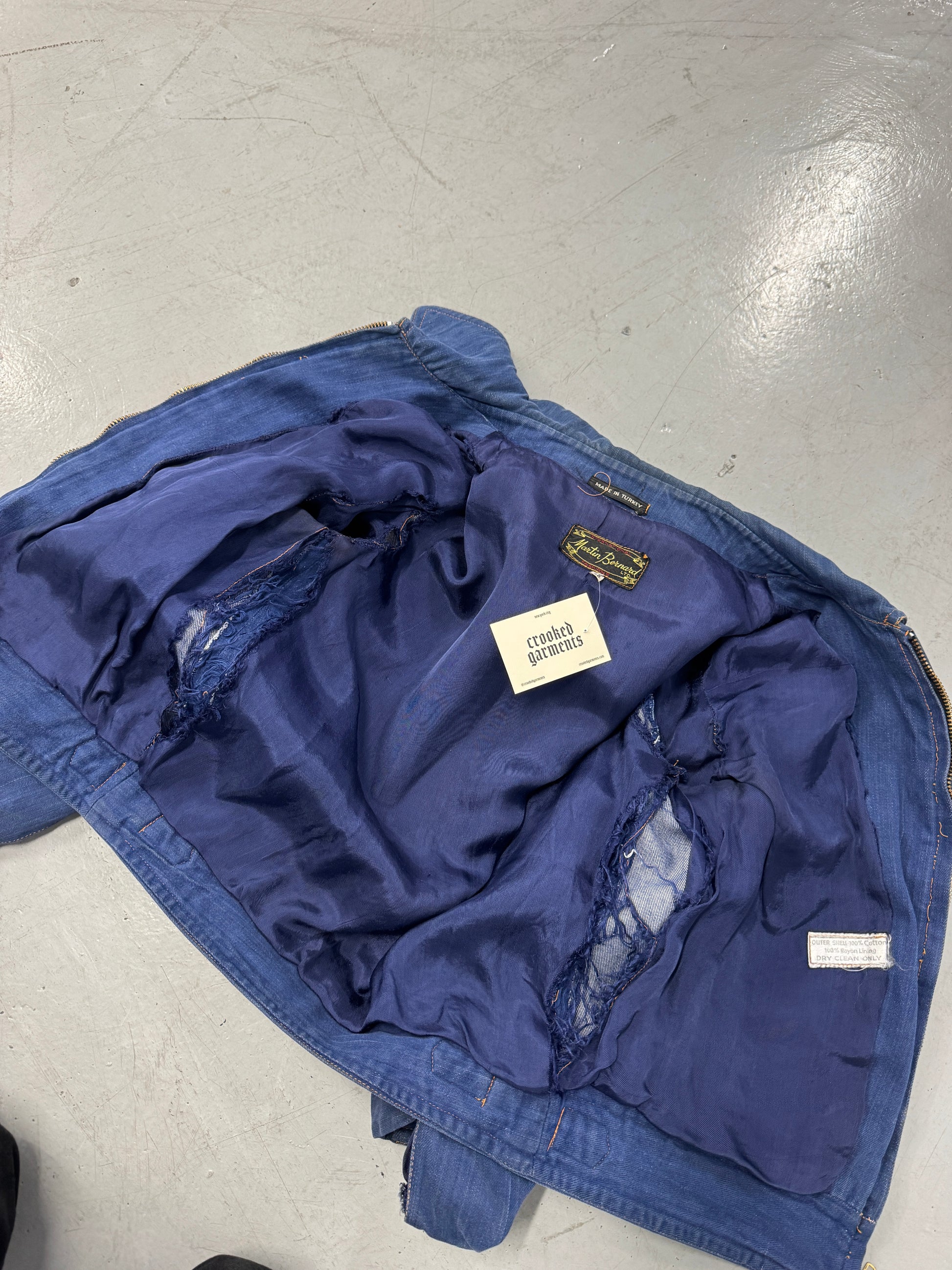 1970s Distressed Martine Bernard Denim Jacket Talon Zipper [S/M]