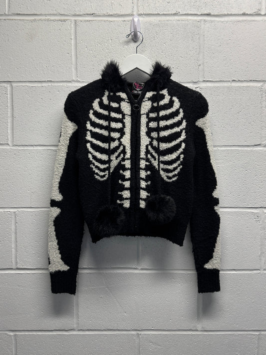 Y2K 2000s Skeleton Fur Hooded Zip-Up Jacket [S/M]
