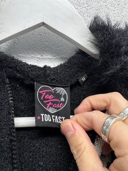 Y2K 2000s Skeleton Fur Hooded Zip-Up Jacket [S/M]