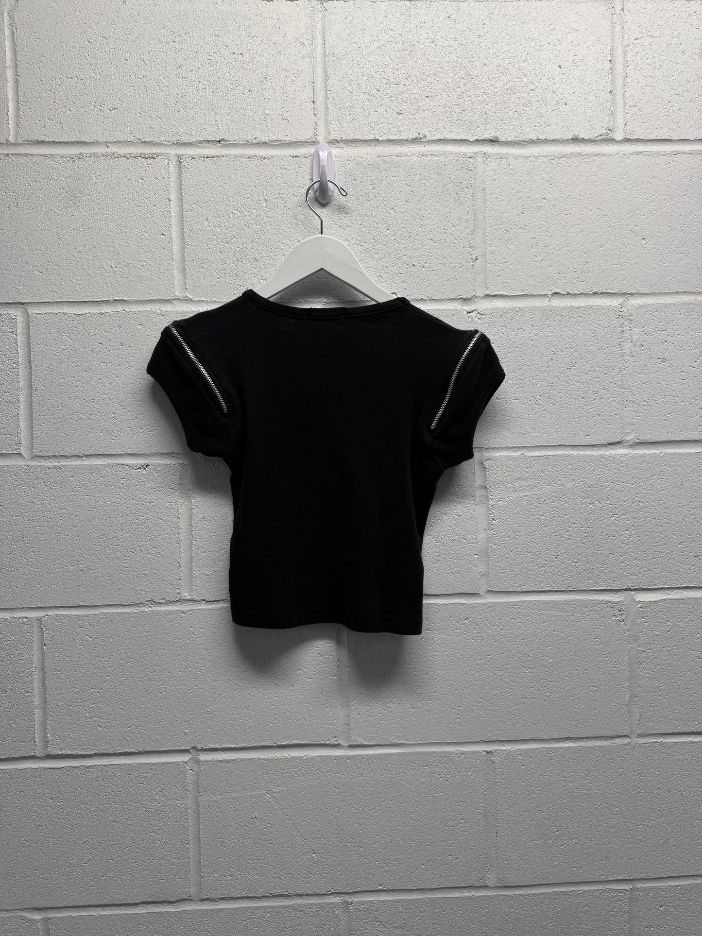 Y2K 2000s Zip Shoulder Red Angel Baby Tee [S/M]