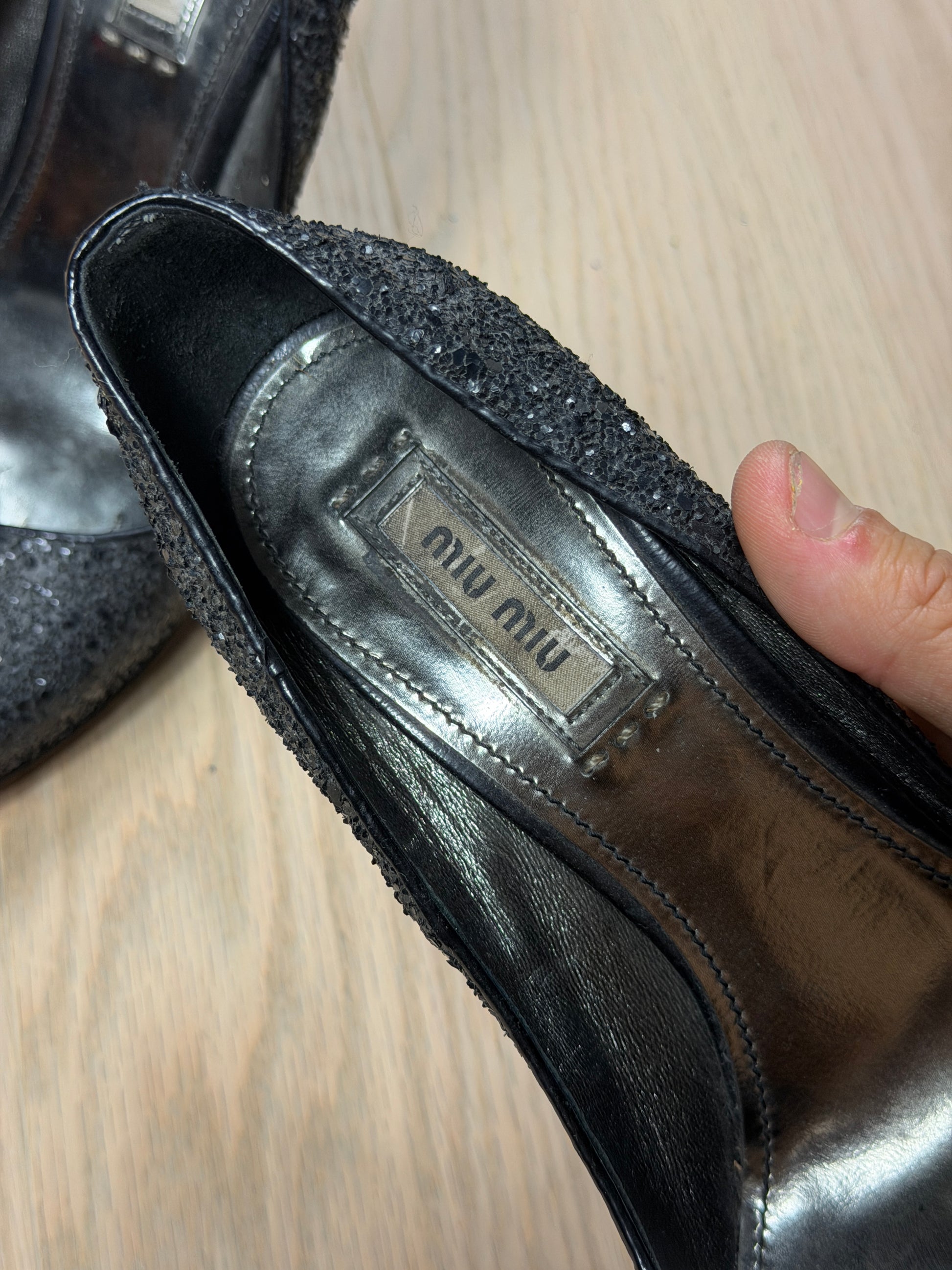 00s miu miu glitter heels