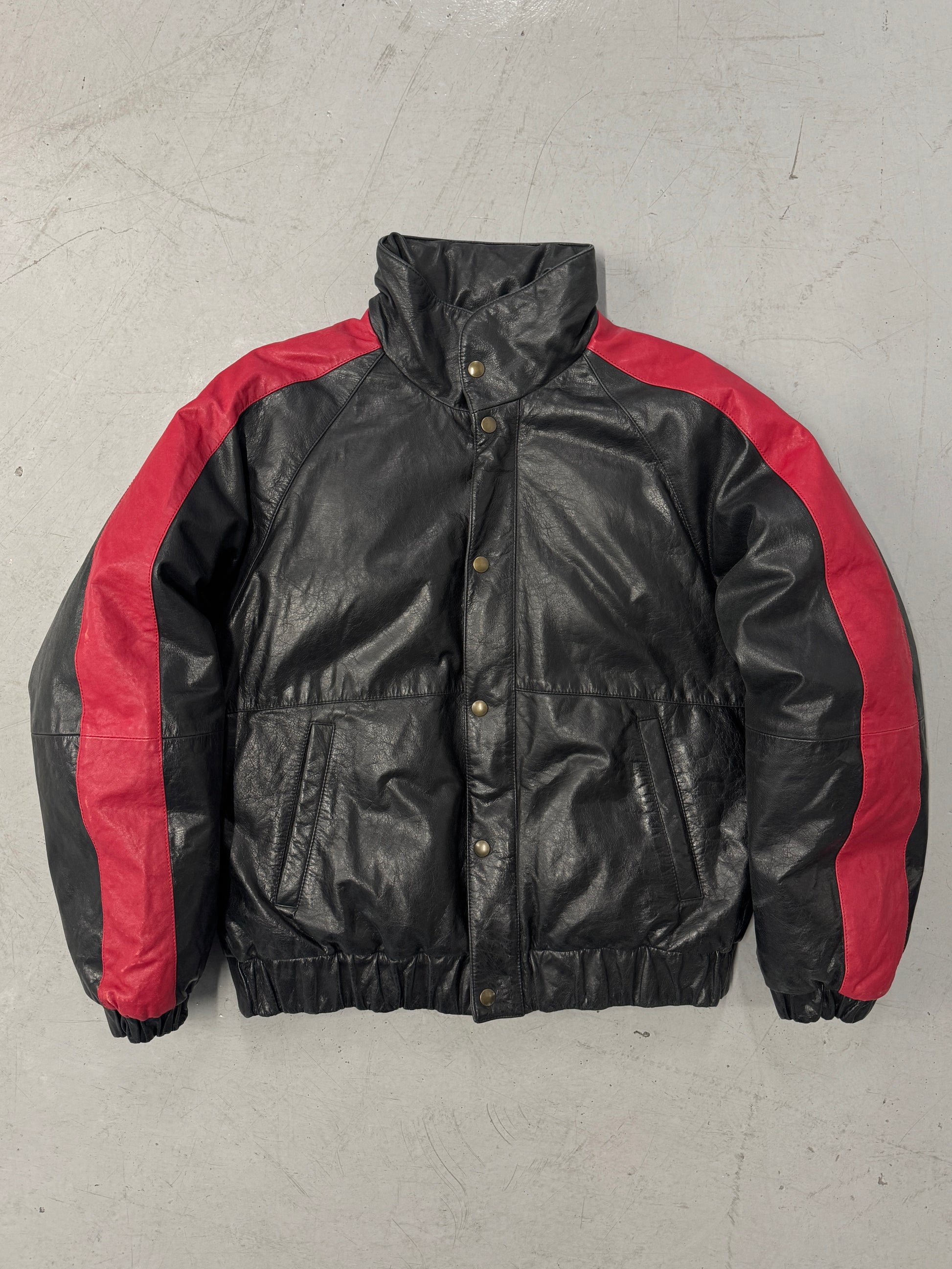 1990s 100% Leather Puffer Jacket [L]