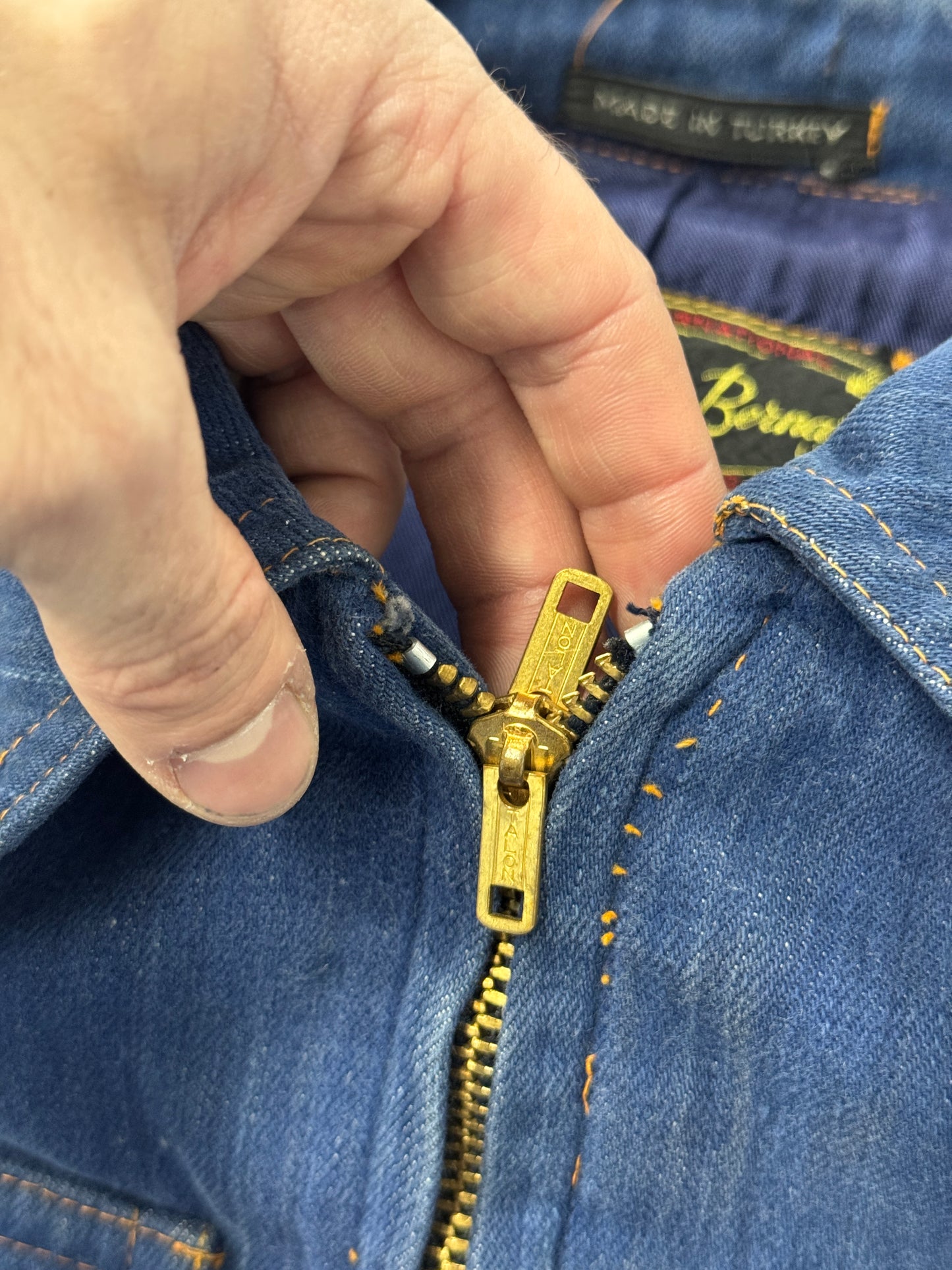 1970s Distressed Martine Bernard Denim Jacket Talon Zipper [S/M]