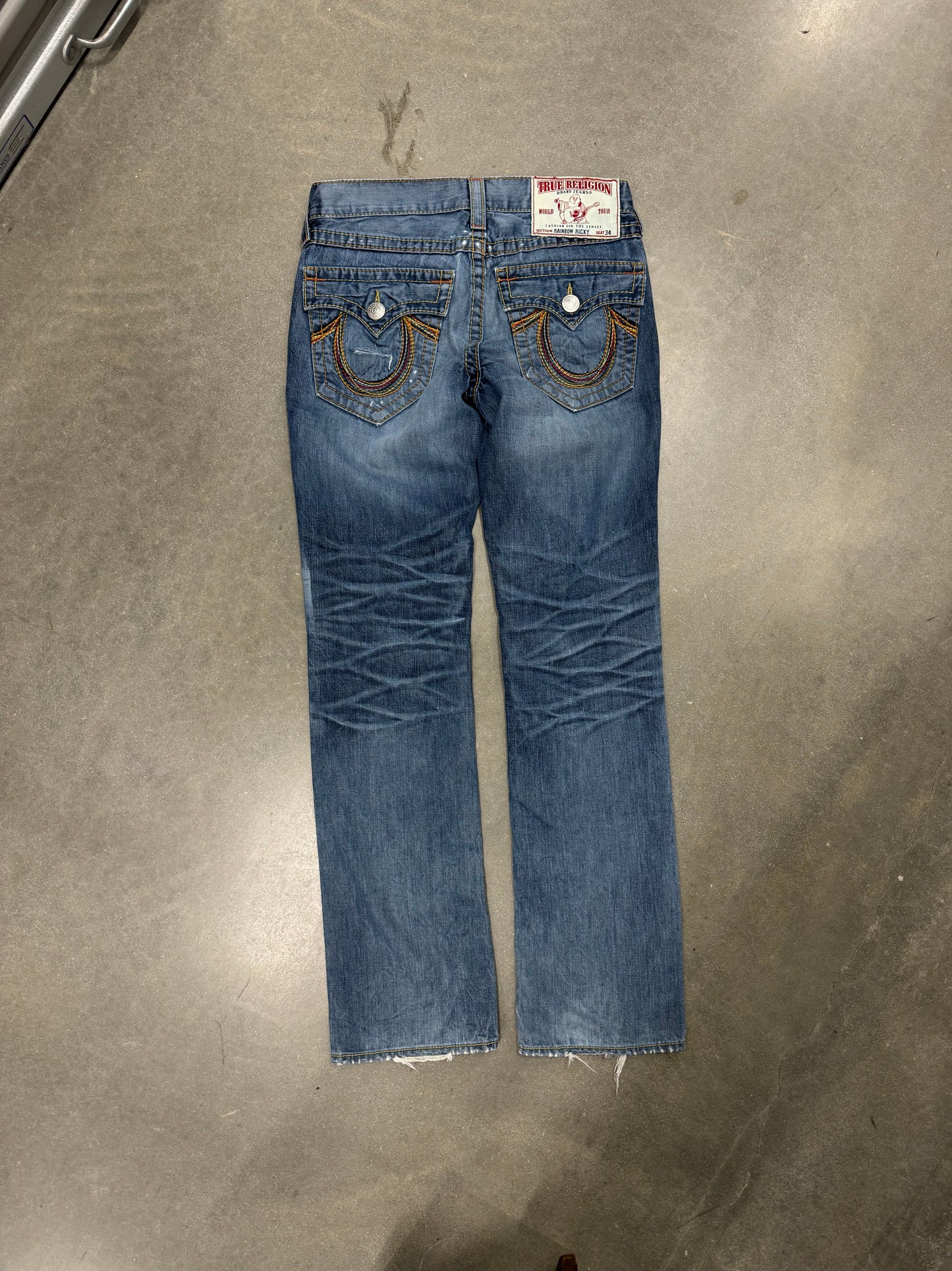 Vintage Y2K True Religion Baggy Rainbow Ricky Cut Jeans [34x35]