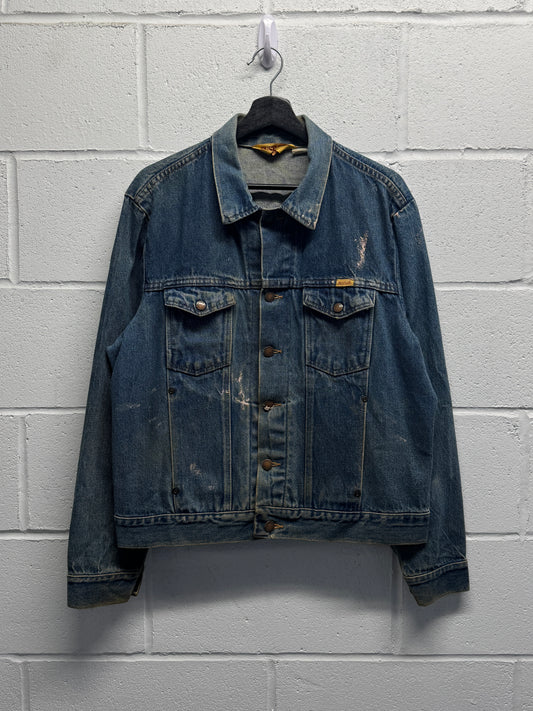 1980s Distressed Rustler Denim Trucker Jacket [L]