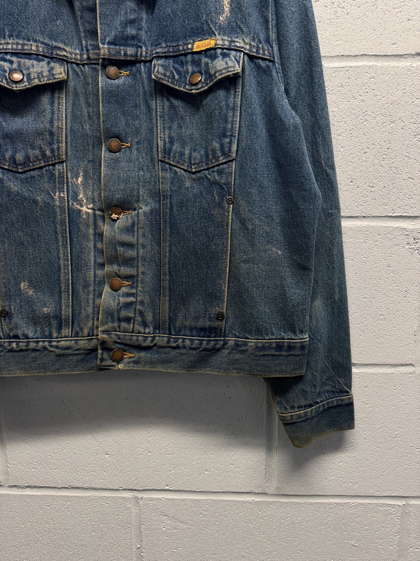 1980s Distressed Rustler Denim Trucker Jacket [L]