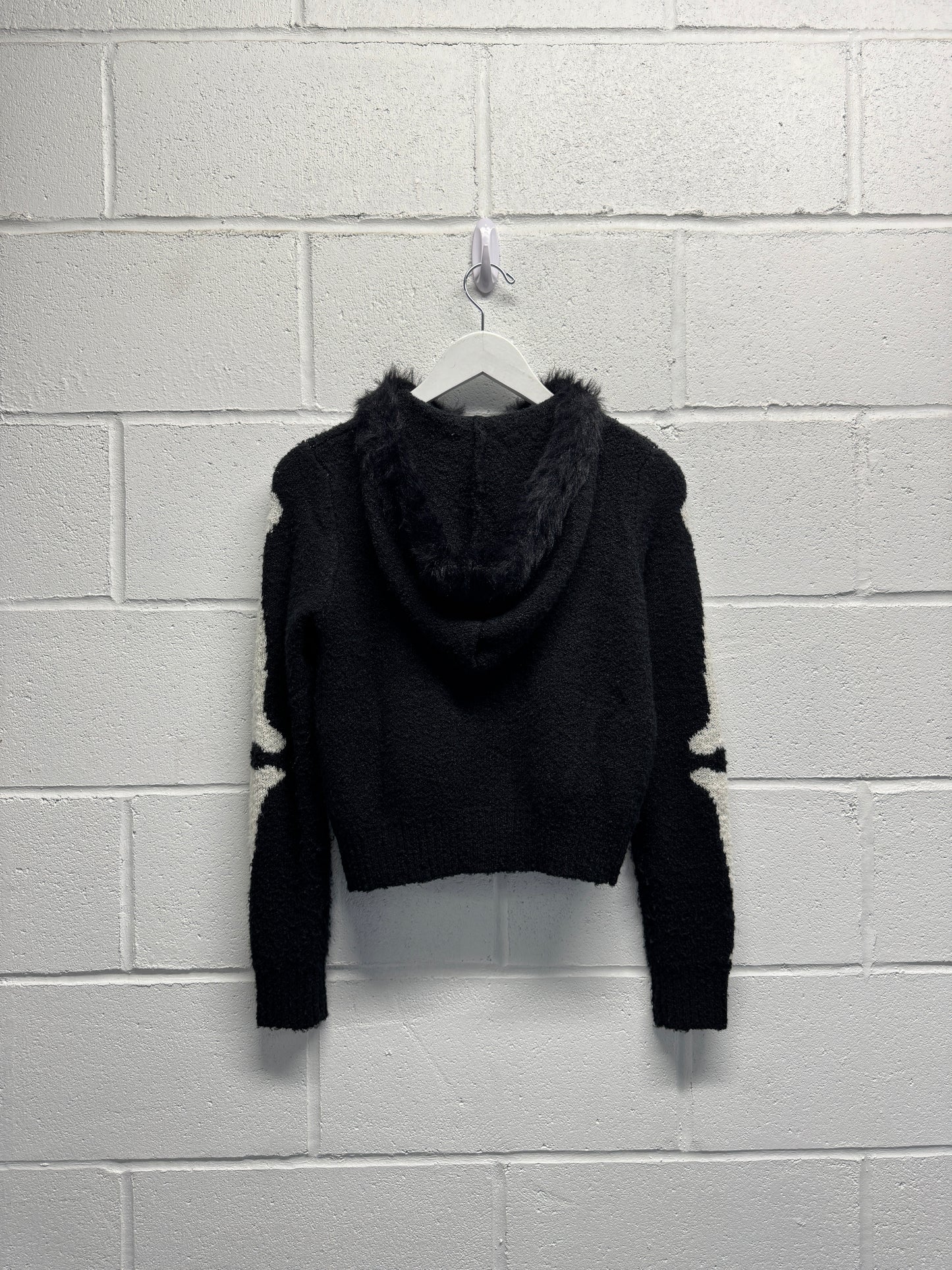 Y2K 2000s Skeleton Fur Hooded Zip-Up Jacket [S/M]