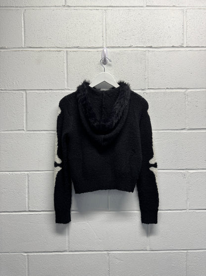Y2K 2000s Skeleton Fur Hooded Zip-Up Jacket [S/M]