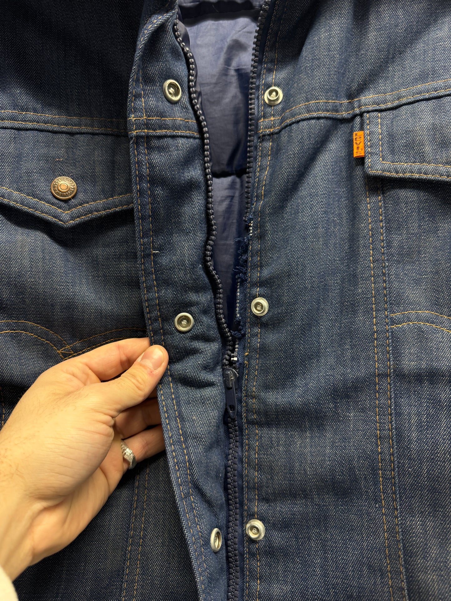 Vintage 1970s Damaged Levis Ski Orange Tab Goose Down Jacket [S/M]