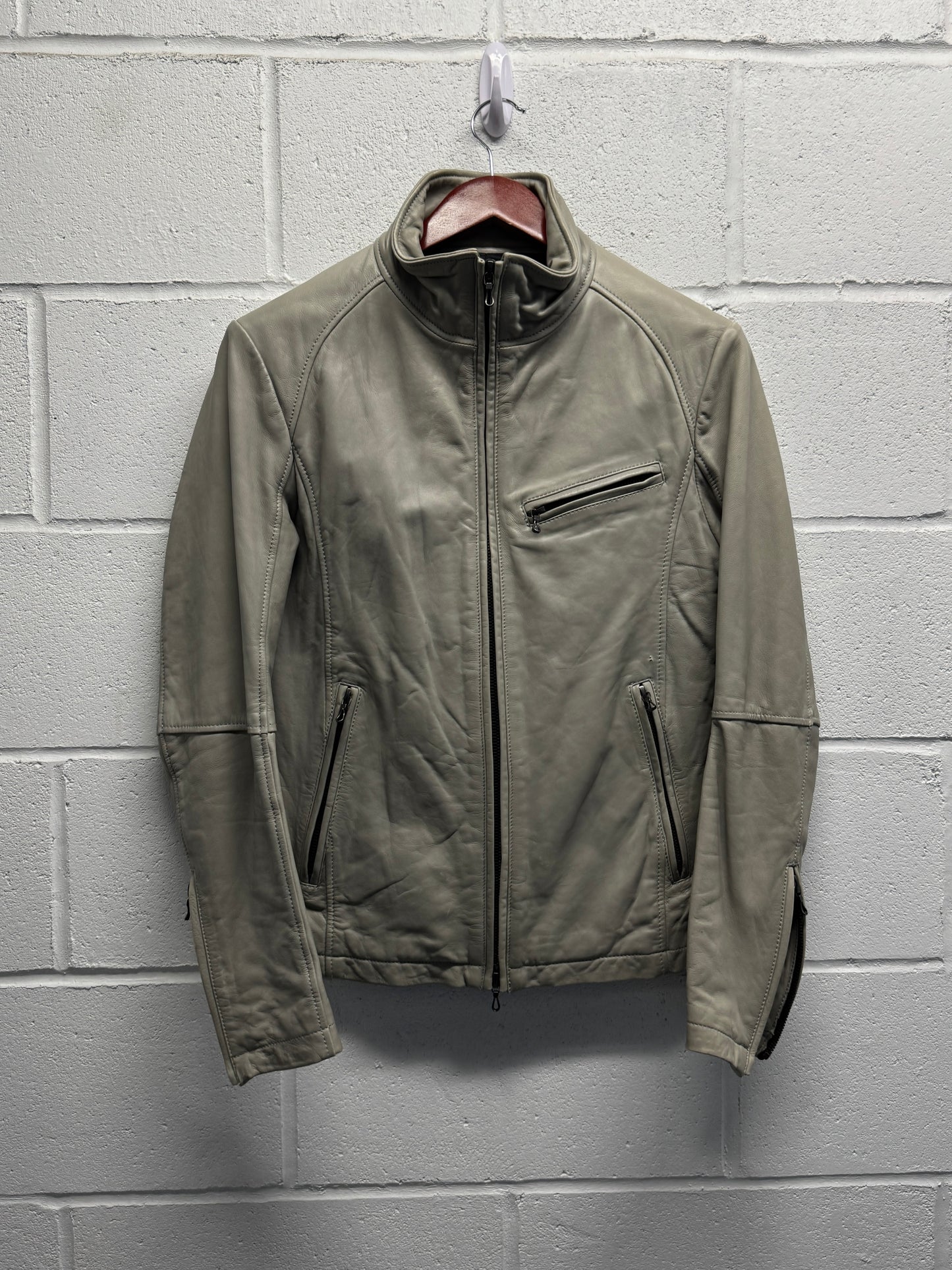 2000s Shellac Cowhide White Leather Jacket RiRi Zipper [46]