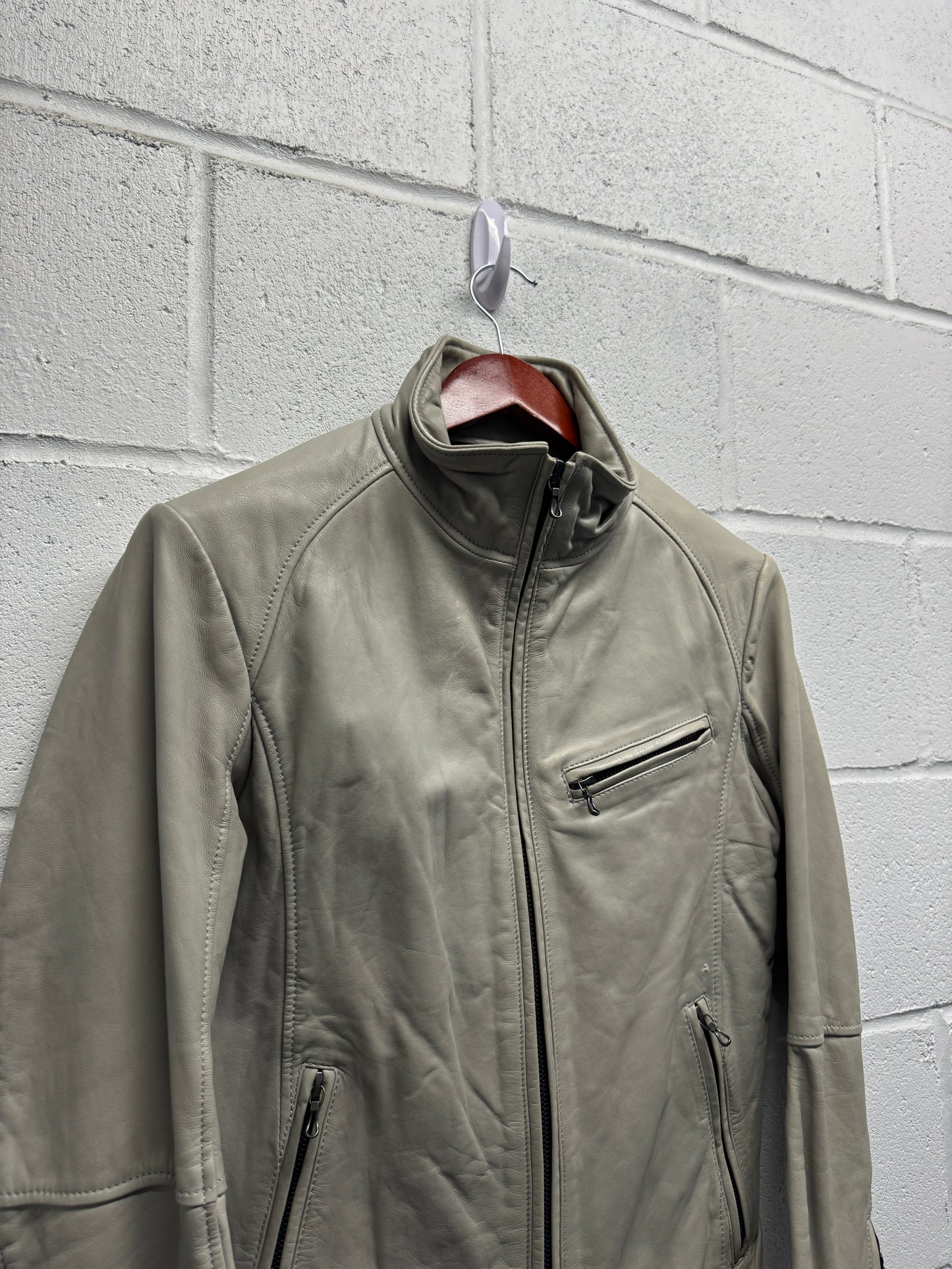 2000s Shellac Cowhide White Leather Jacket RiRi Zipper [46]