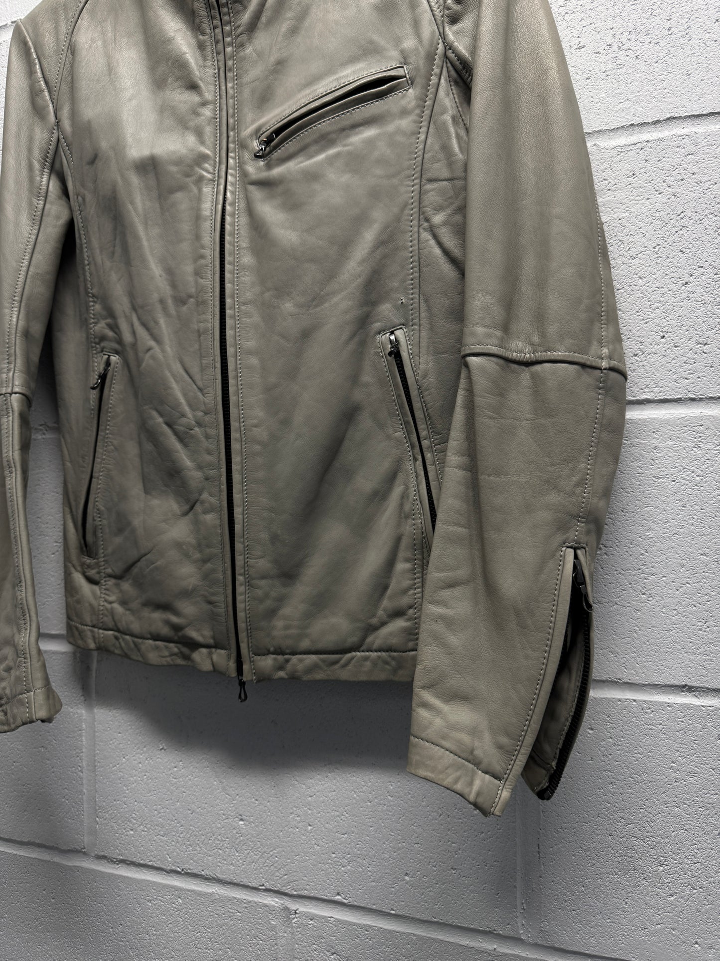 2000s Shellac Cowhide White Leather Jacket RiRi Zipper [46]