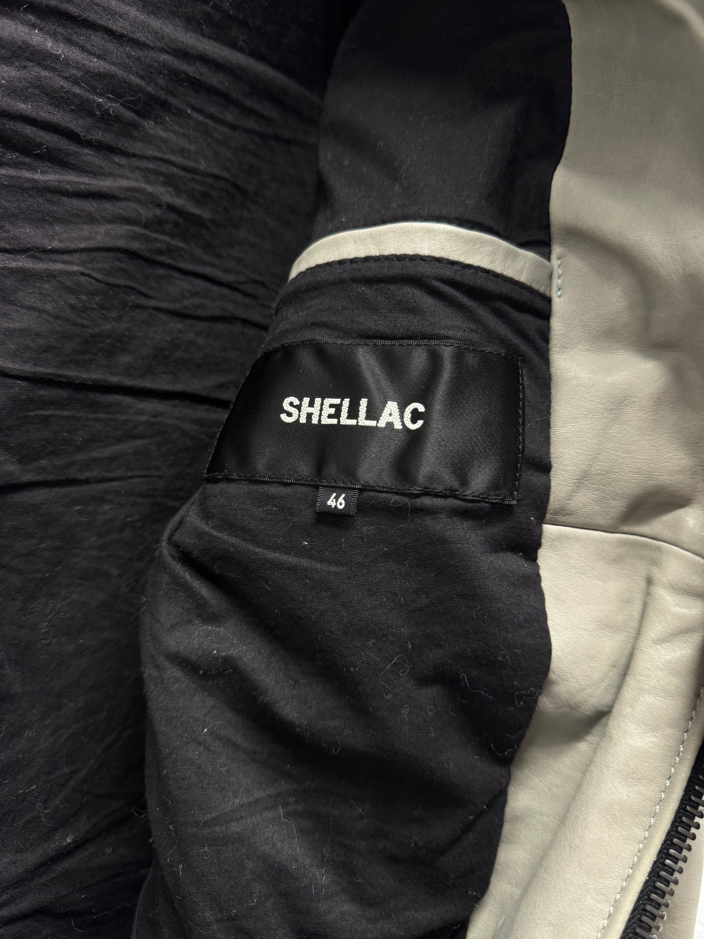 2000s Shellac Cowhide White Leather Jacket RiRi Zipper [46]