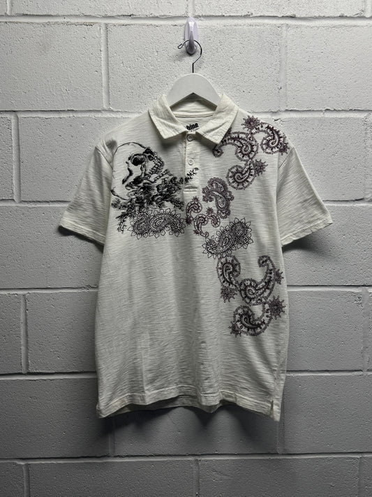 Y2K 2000s Machine Skull Polo T-Shirt [M]