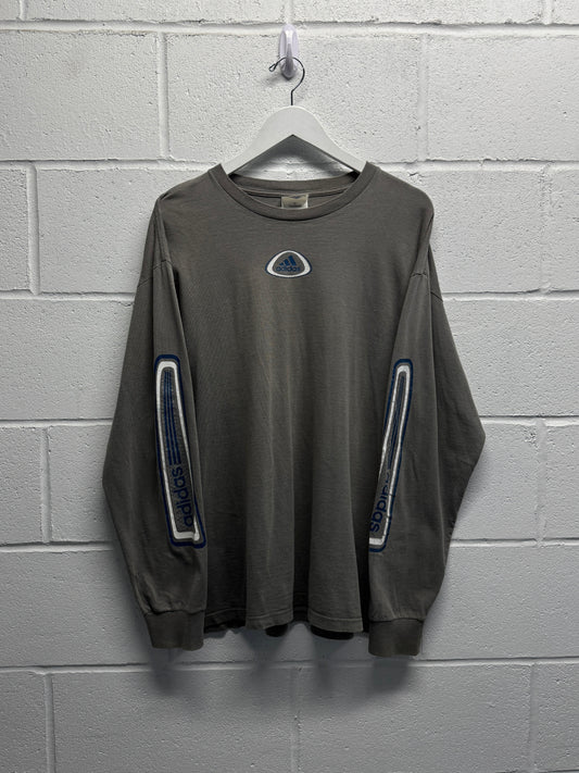 Y2K 2000s Adidas Longsleeve w/ Sleeve Hits [L]