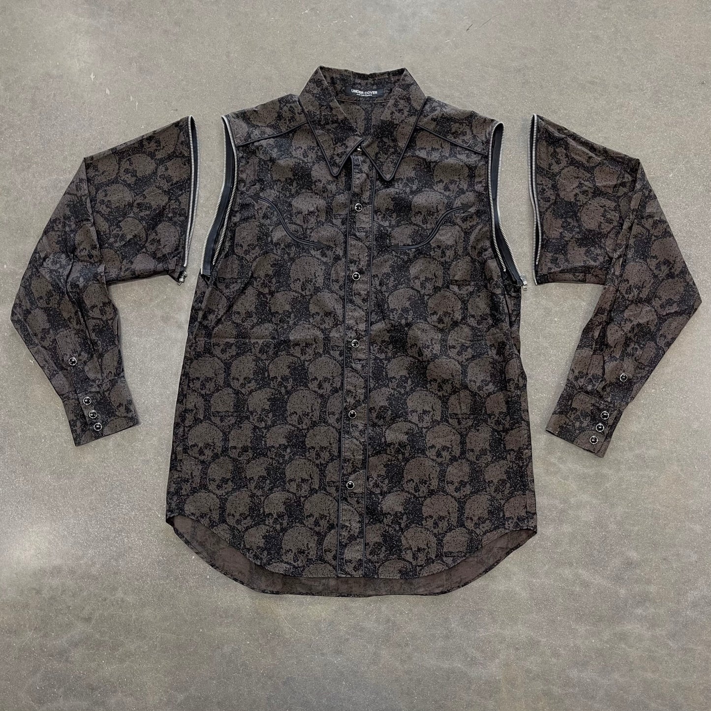 SS96 Undercover Skull Print Zip-Off Button-Up Shirt [M/L]