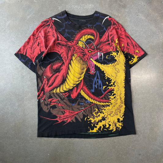 1990s Liquid Blue Dragon AOP T-Shirt [XL]