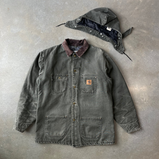 1990s Carhartt Quilted Long Work Jacket w/ Detachable Hood [L/XL]