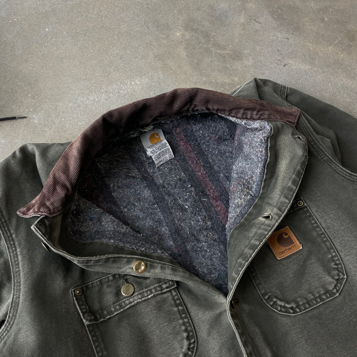 1990s Carhartt Quilted Long Work Jacket w/ Detachable Hood [L/XL]