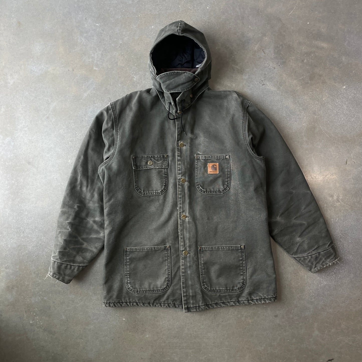 1990s Carhartt Quilted Long Work Jacket w/ Detachable Hood [L/XL]