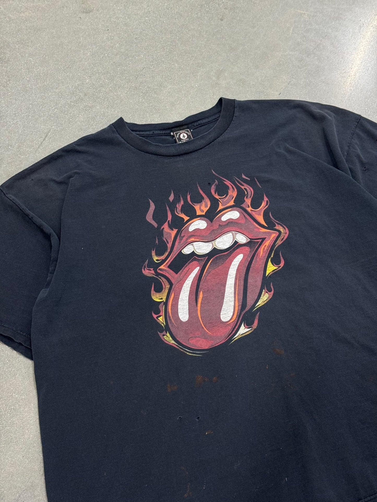 Vintage Y2K Distressed Rolling Stones Flame T-Shirt [XXL]