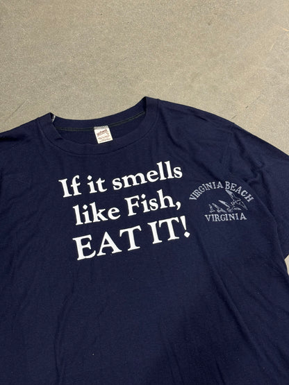 Vintage 1980s "If It Taste Like Fish, EAT IT!" Parody Text T-Shirt [XL]