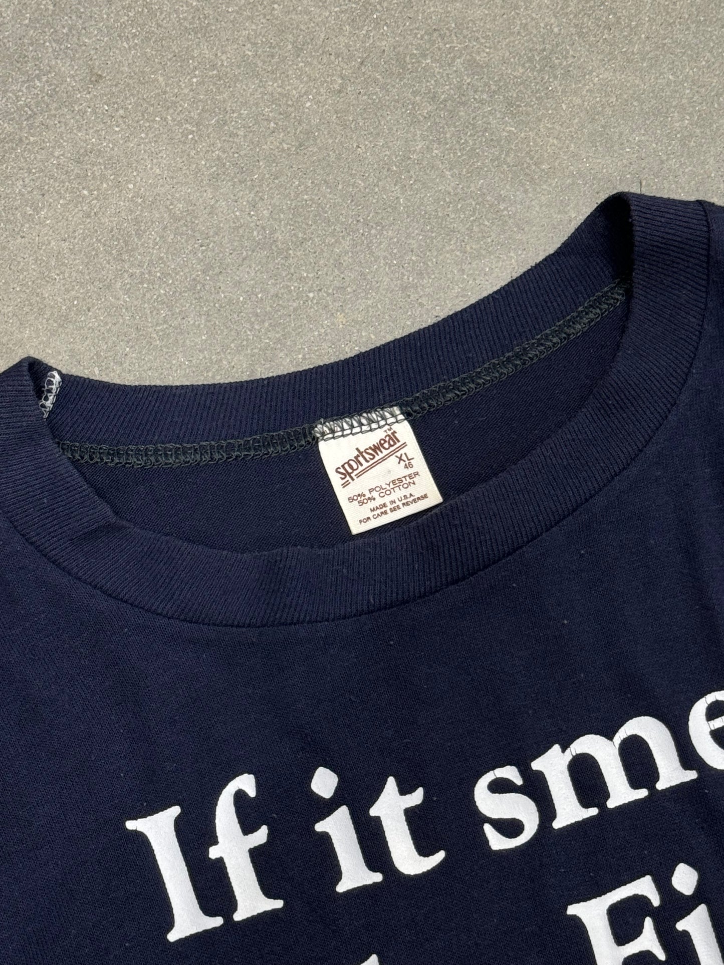 Vintage 1980s "If It Taste Like Fish, EAT IT!" Parody Text T-Shirt [XL]