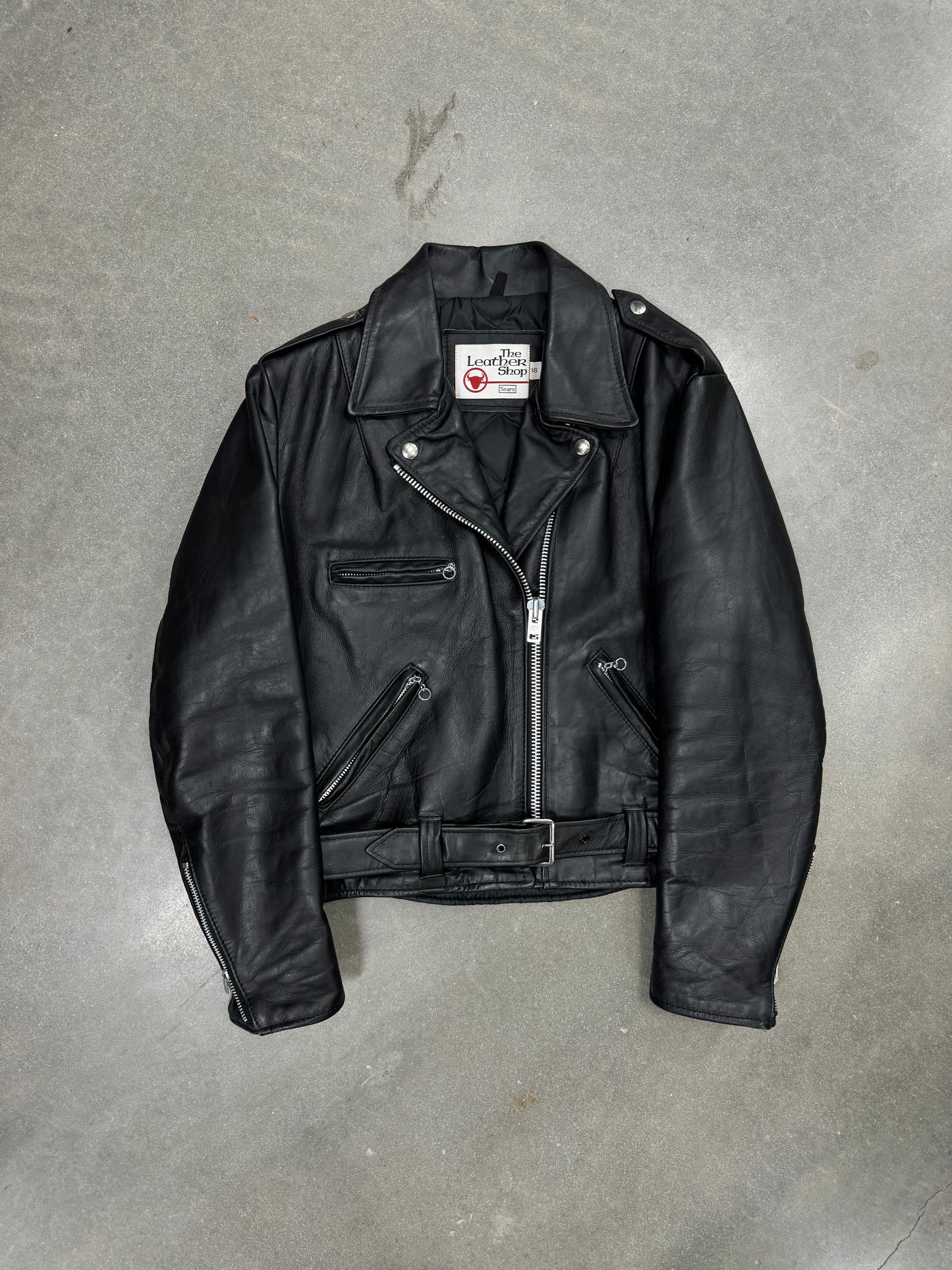 Vintage 1970s Sears Leather Biker Jacket [S/M]