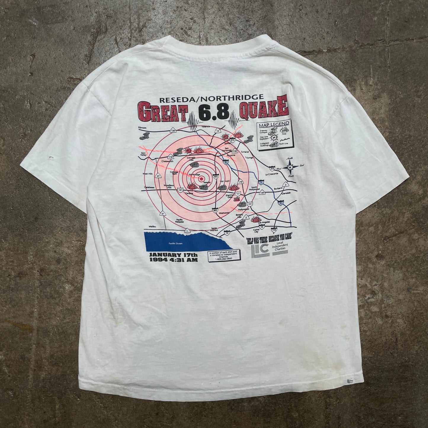 1990s Distressed "Shift Happens" Earthquake T-Shirt [XL]