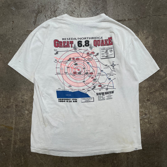 1990s Distressed "Shift Happens" Earthquake T-Shirt [XL]