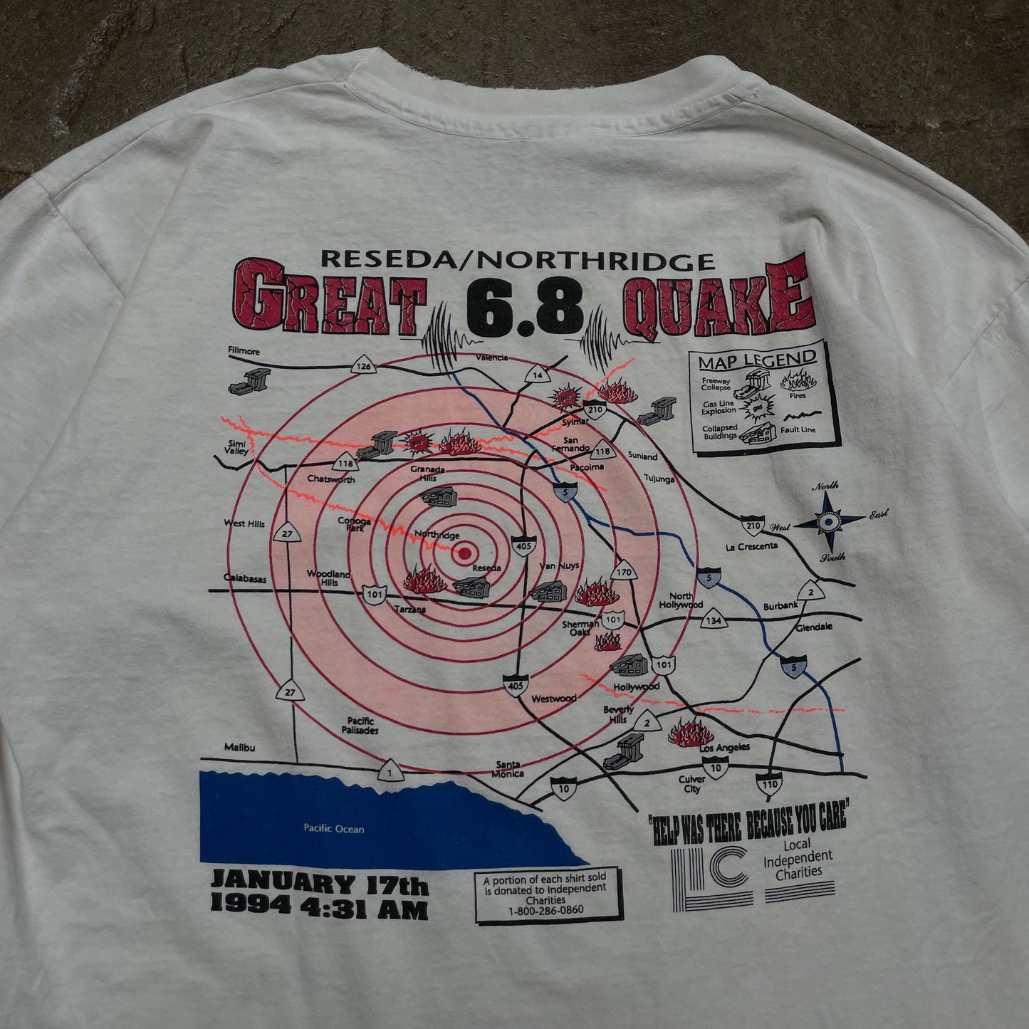 1990s Distressed "Shift Happens" Earthquake T-Shirt [XL]