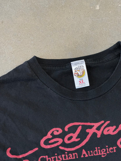 Vintage 2000s Ed Hardy by Christian Audigier Bedazzled Flame Skull T-Shirt [XL]