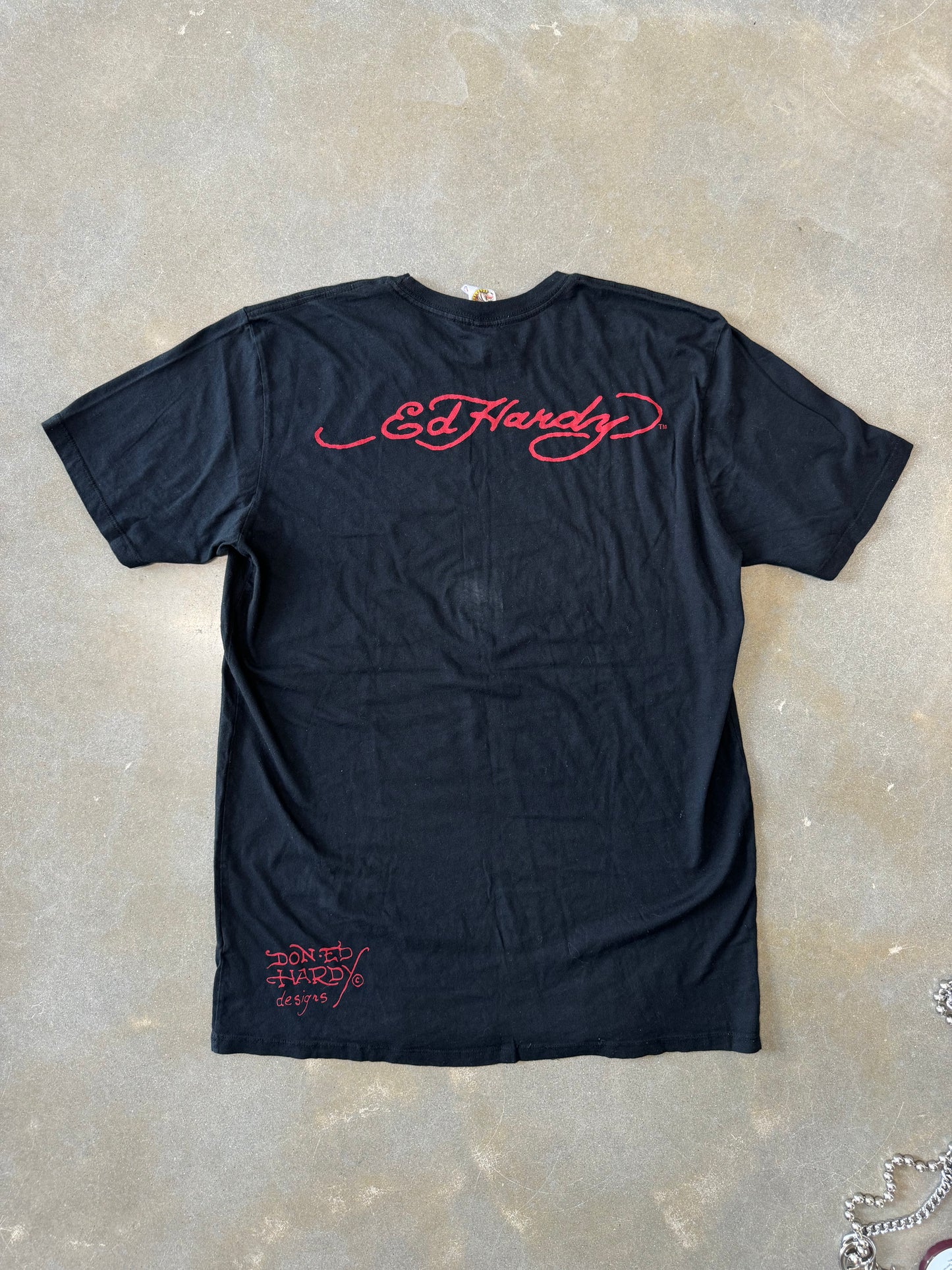 Vintage 2000s Ed Hardy by Christian Audigier No Regrets Pin-Up Girl T-Shirt [XL]