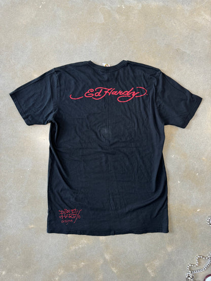 Vintage 2000s Ed Hardy by Christian Audigier No Regrets Pin-Up Girl T-Shirt [XL]