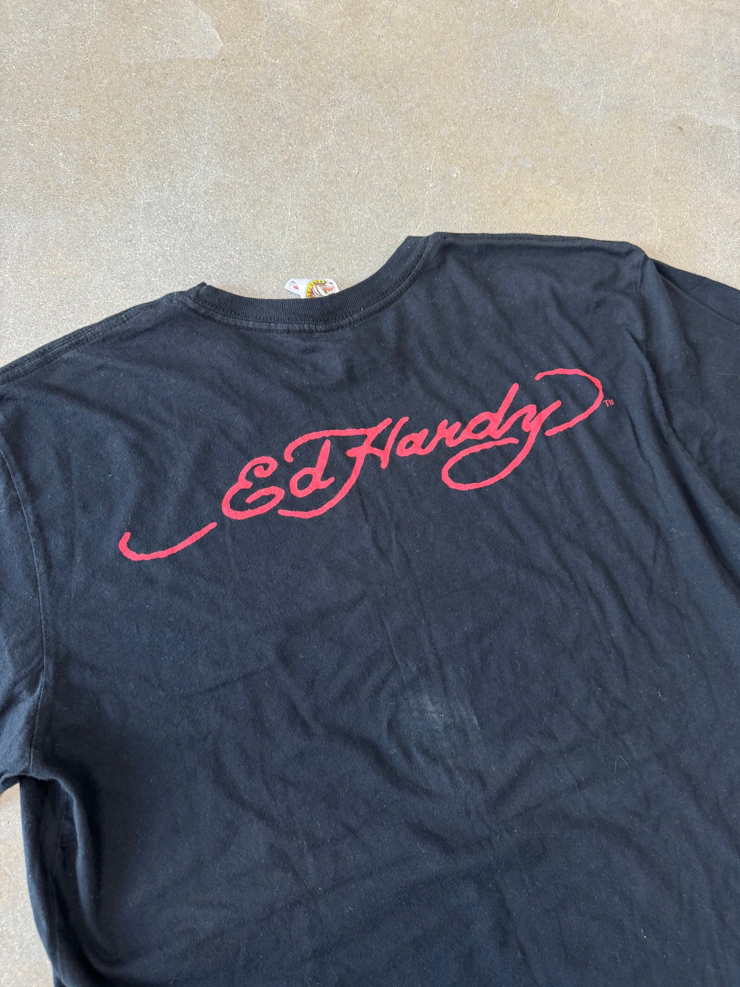 Vintage 2000s Ed Hardy by Christian Audigier No Regrets Pin-Up Girl T-Shirt [XL]