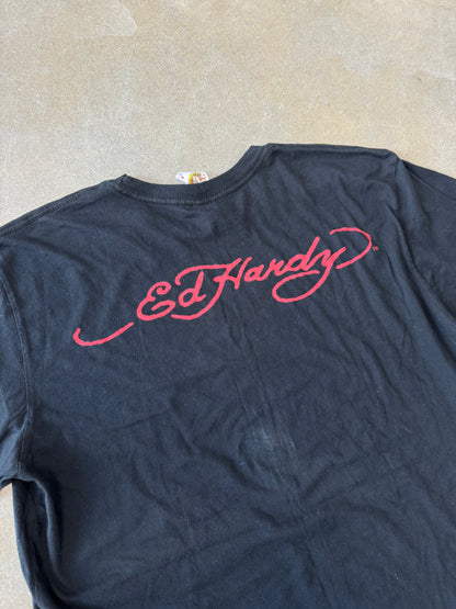 Vintage 2000s Ed Hardy by Christian Audigier No Regrets Pin-Up Girl T-Shirt [XL]