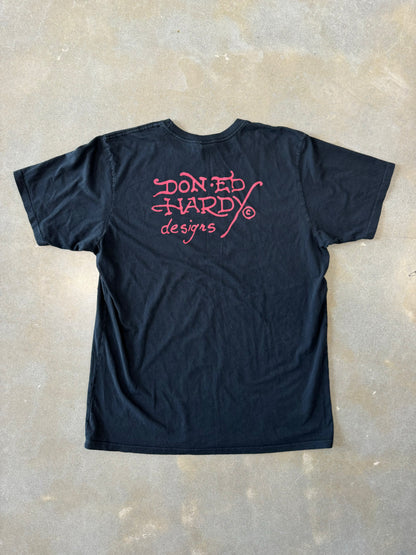 Vintage 2000s Ed Hardy by Christian Audigier Bedazzled NYC Eagle Snake Skull T-Shirt [XL]