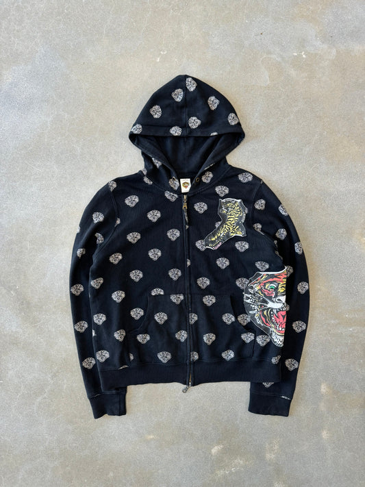Vintage 2000s Ed Hardy by Christian Audigier All Over Print Patch Zip-Up Hoodie [M/L]